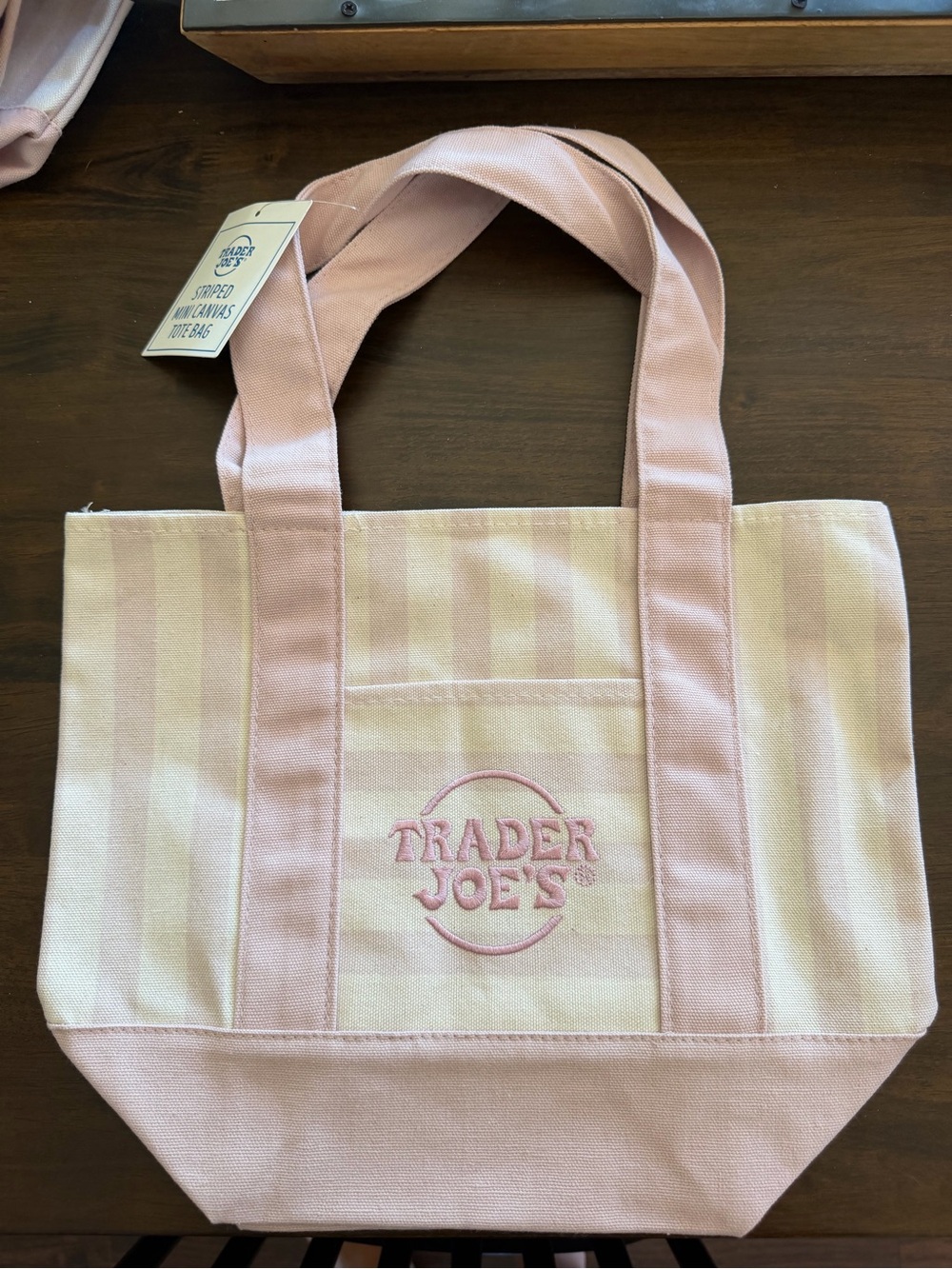 Trader Joe's Pastel Pink Striped Canvas Tote
